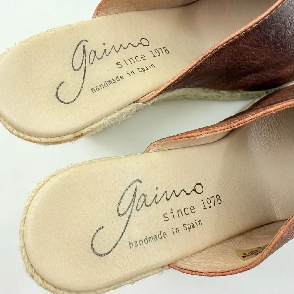 Gaimo Anthropologie GOSSA Brown Leather Open Toe Wedge Heel Espadrille Sandals